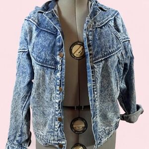 Vintage Kingsport Acid Wash Canada Denim Jacket XL Blue Custom Eagle Patch